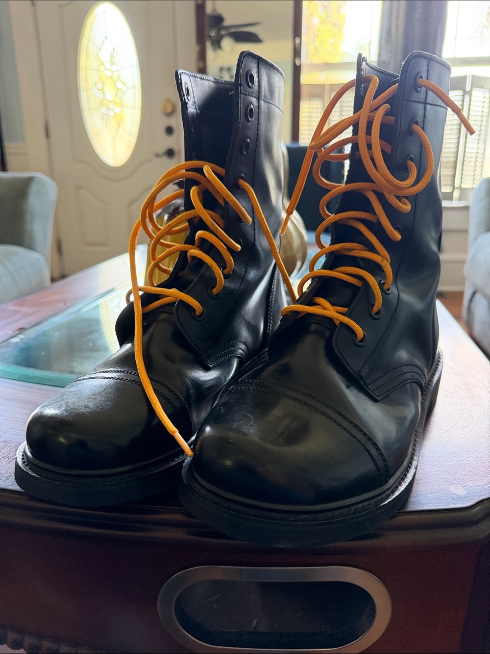 Black Lace-Up Women's Ankle Boots with Orange Laces